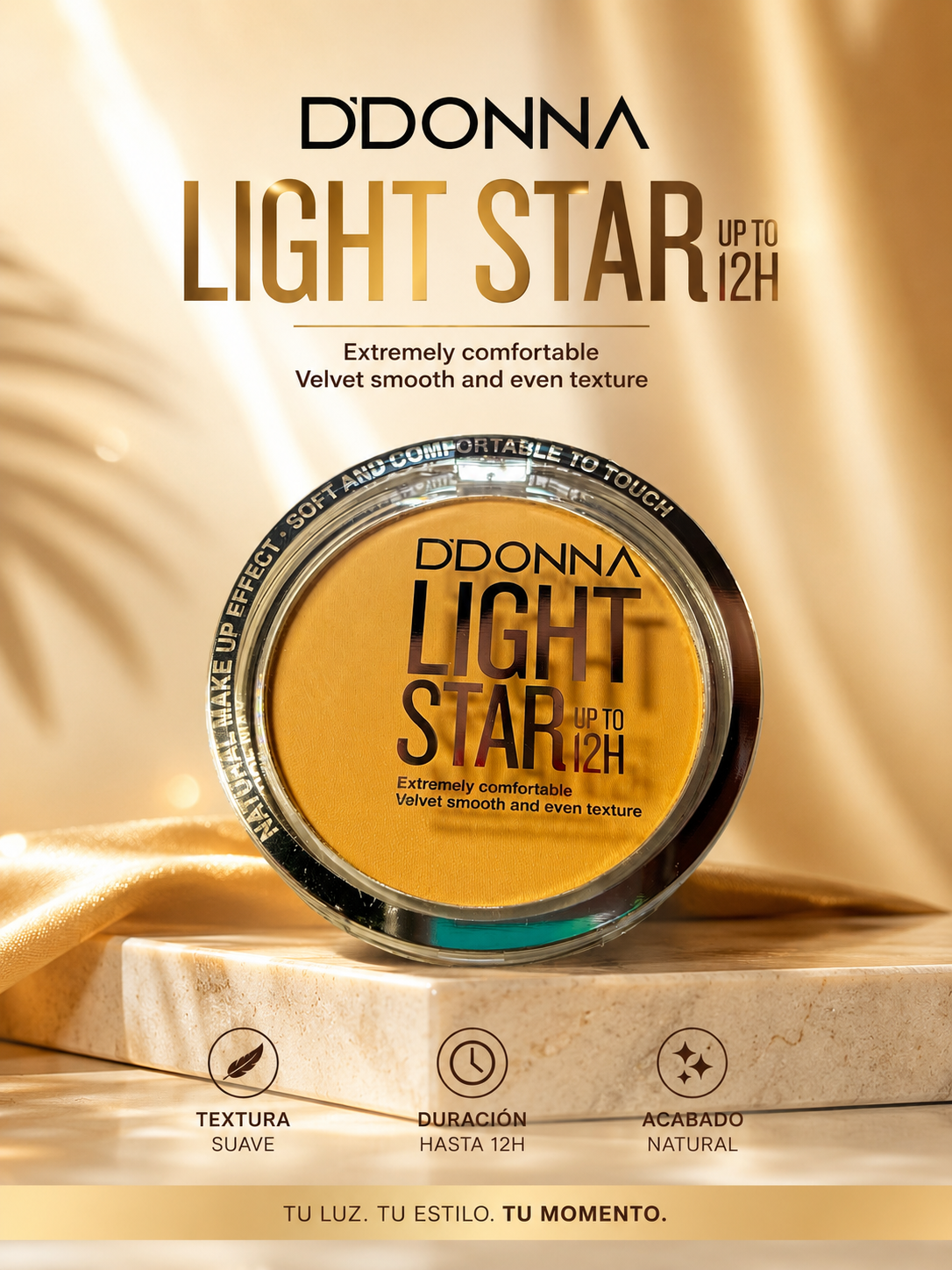 Polvo Compacto Donna Light Star – Cobertura Natural Mate 12H