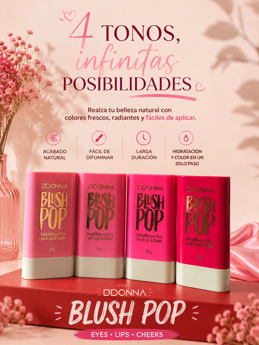 Blush Pop DDONNA 3 en 1 | Stick para Labios, Mejillas y Ojos | Waterproof