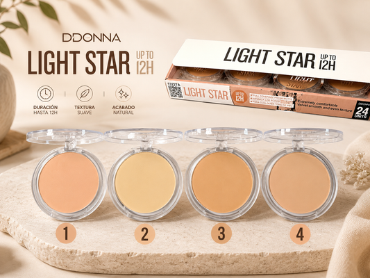 Polvo Compacto Donna Light Star – Cobertura Natural Mate 12H