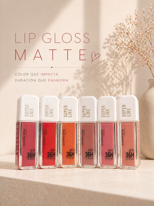Lip Gloss Matte 6 Tonos – Color Intenso y Larga Duración