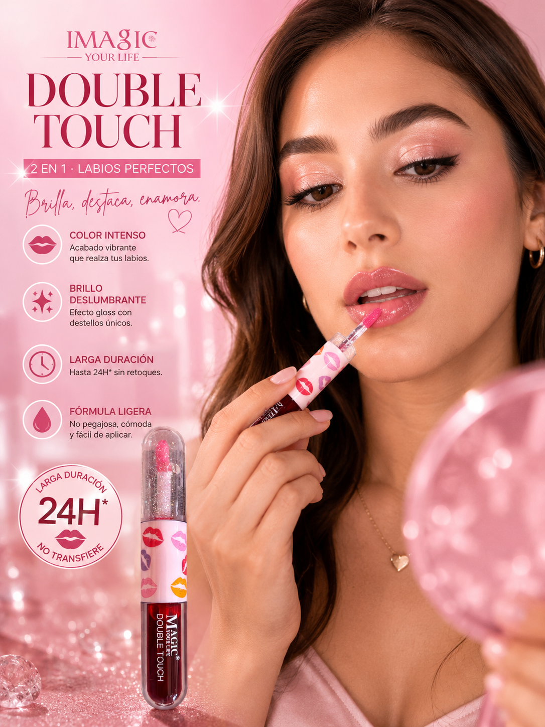 💋 Magic Double Touch 2 en 1 – Tinte + Brillo para Labios